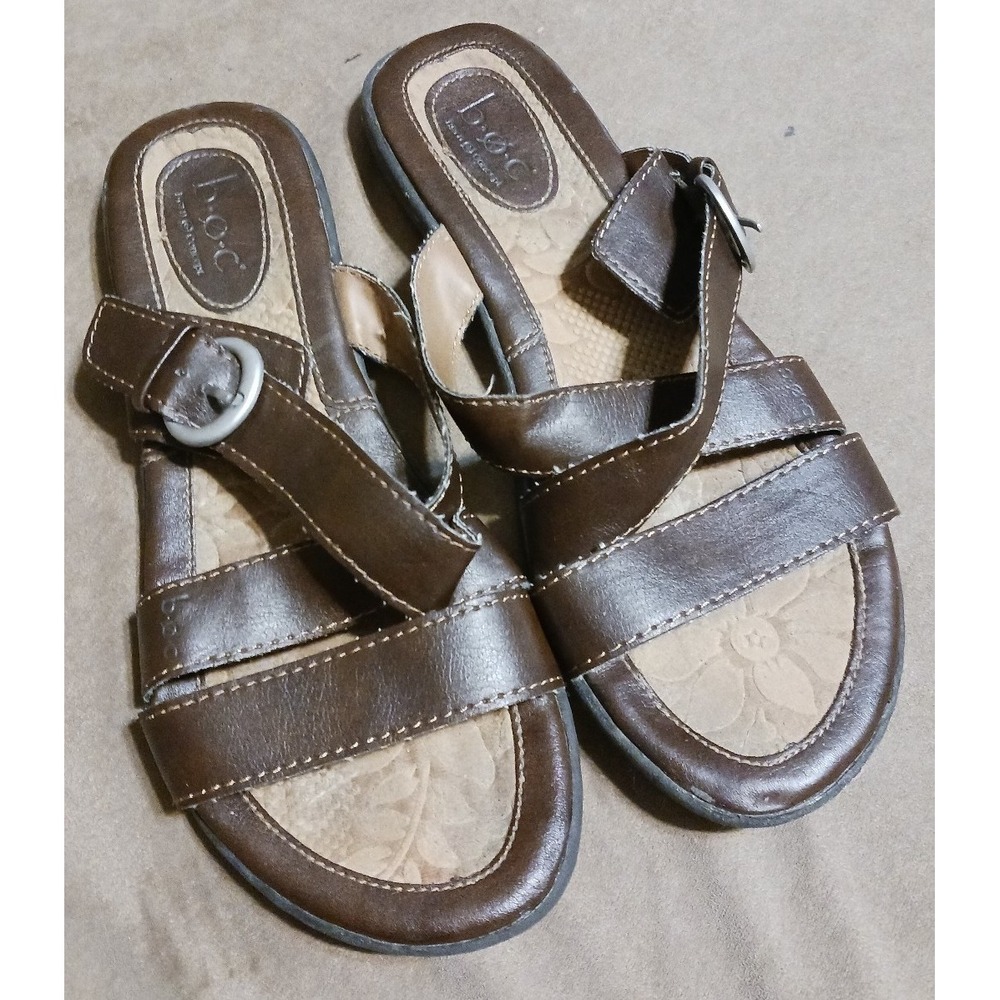 B.o.c. Born Concepts Womens Dark Brown Strappy Buckle Slip On Sandals, 7